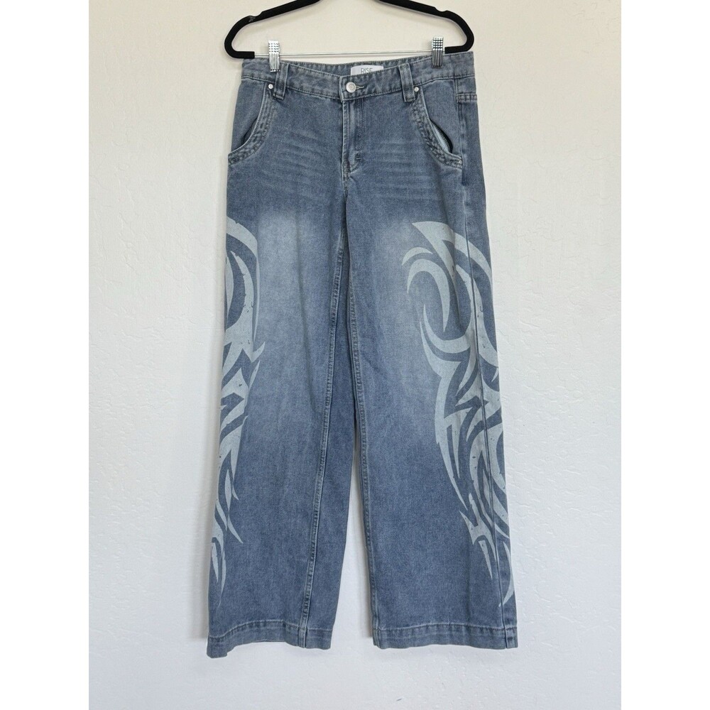 RISE Supply Co Y2K Tribal Wide Leg Jeans Womens Sz 7 Denim Mall Goth Skater